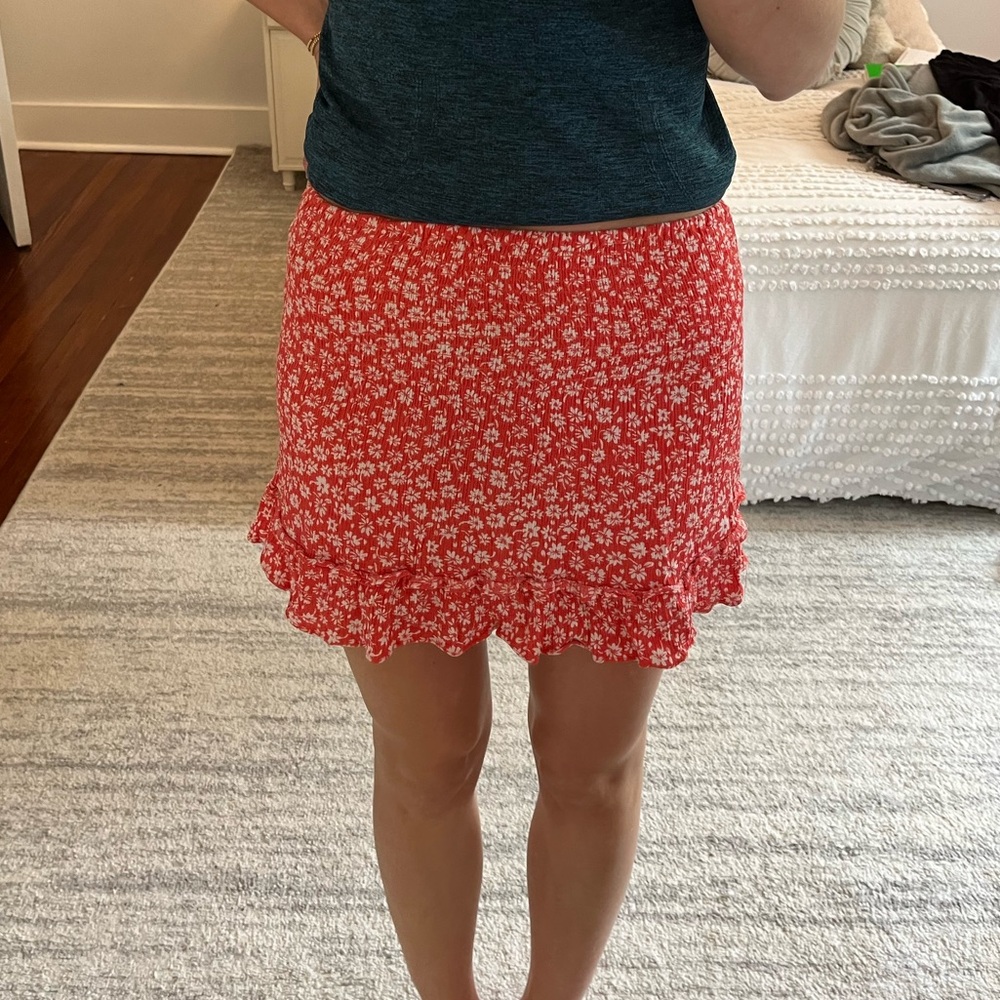Aqua Smocked Floral Ruffle Mini Skirt